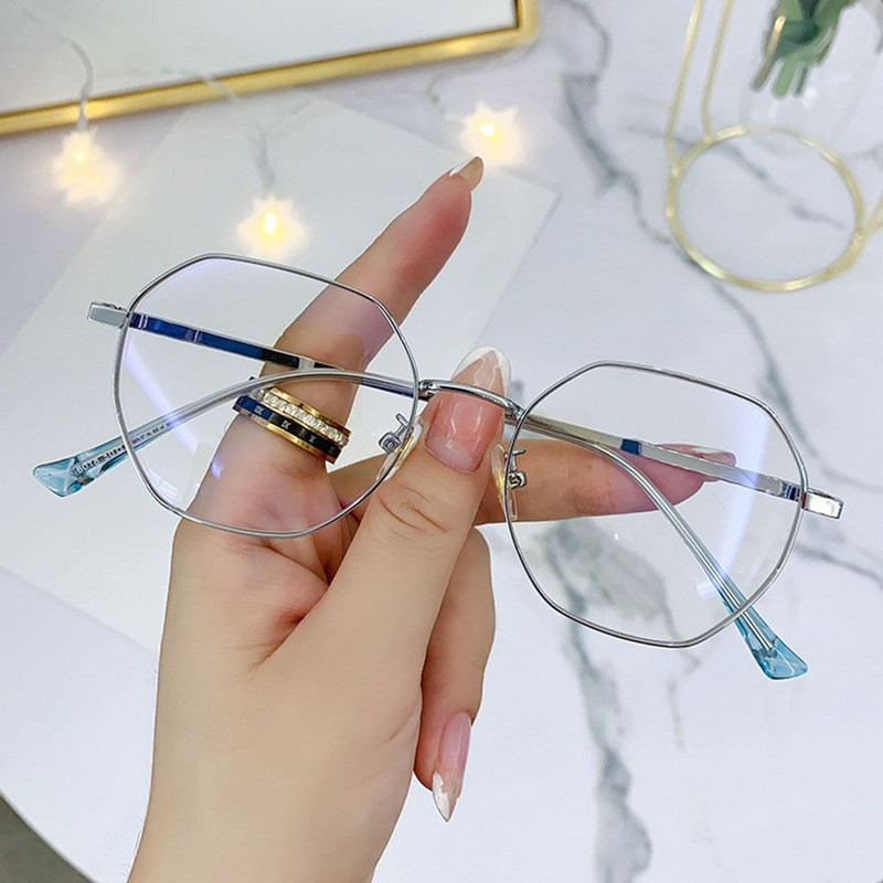 Vintage antikék világos szemüvegek sokszögű fémkeretes női férfi szemüveg márka tervező divat optikai keretek számítógépes szemüvegek