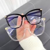 Ochelari de modă ochi de pisică anti-lumină albastră Ochelari de vedere transparenți pentru computer pentru femei Ochelari optici de blocare a luminii albastre supradimensionați