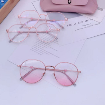 Дамски розов руж градиент анти синя светлина очила модни кръгли декоративни слънчеви очила момичета нови корейски сладки нюанси очила