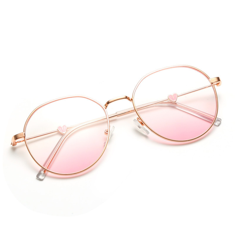 Női Rózsaszín Pirosító Színátmenet Anti Kék Világos Szemüvegek Divat Kerek Dekoratív Napszemüvegek Lányok Új koreai Aranyos árnyalatú Szemüvegek