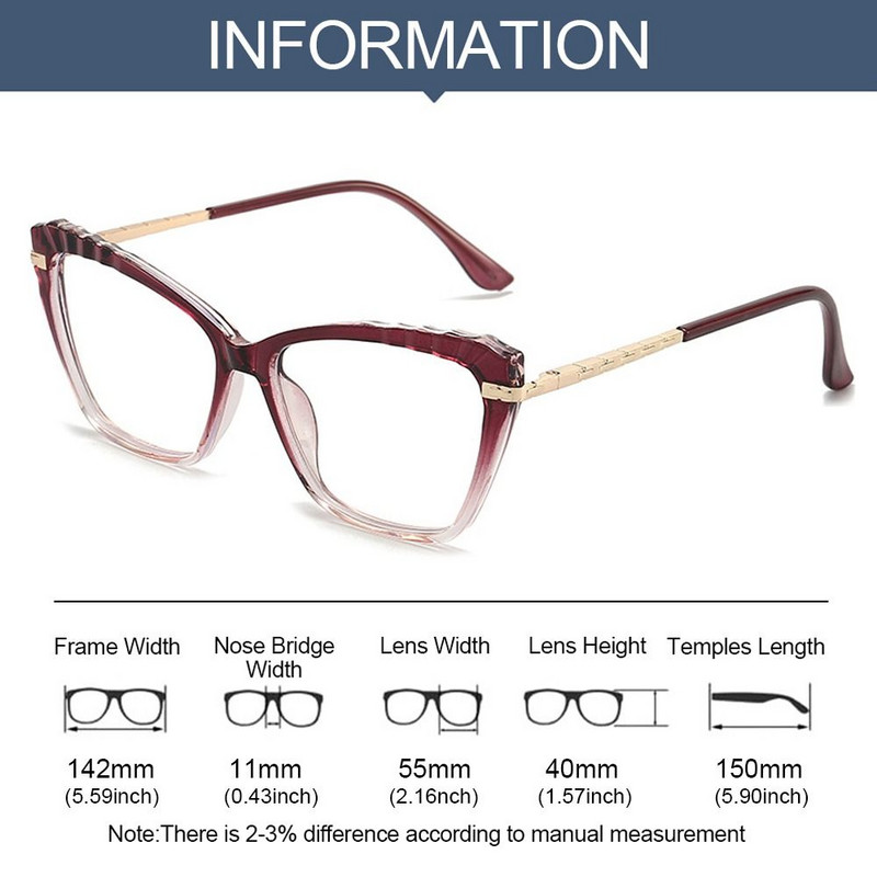 Anti-kék Világos Macskaszem Szemüvegek Női Férfi Dizájner Túlméretes optikai fémkeretes Szemüvegek Gradiens szemüvegek Számítógépes szemüvegek