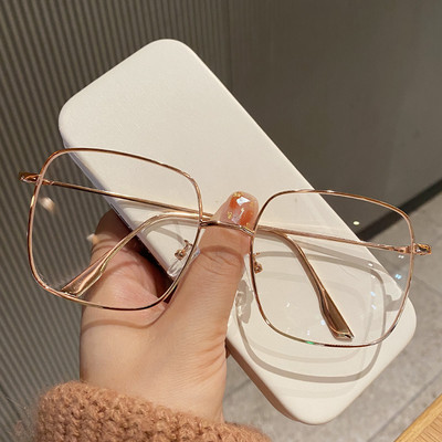 Ochelari anti-lumină albastră pentru femei bărbați ochelari de computer cu ramă metalică, pătrați, supradimensionați, ochelari optici simpli