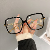Ochelari de vedere pătrați supradimensionați, retro, pentru femei, anti-albastru, blocuri de lumină, ochelari cu rame metalice, ochelari optici de tendință pentru computer