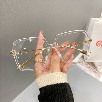 Ochelari de vedere pătrați supradimensionați, retro, pentru femei, anti-albastru, blocuri de lumină, ochelari cu rame metalice, ochelari optici de tendință pentru computer
