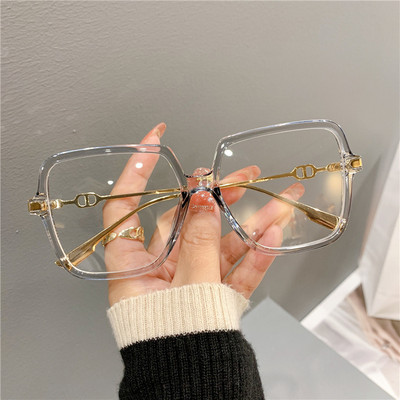 Ochelari de vedere pătrați supradimensionați, retro, pentru femei, anti-albastru, blocuri de lumină, ochelari cu rame metalice, ochelari optici de tendință pentru computer
