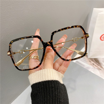 Ochelari de vedere pătrați supradimensionați, retro, pentru femei, anti-albastru, blocuri de lumină, ochelari cu rame metalice, ochelari optici de tendință pentru computer