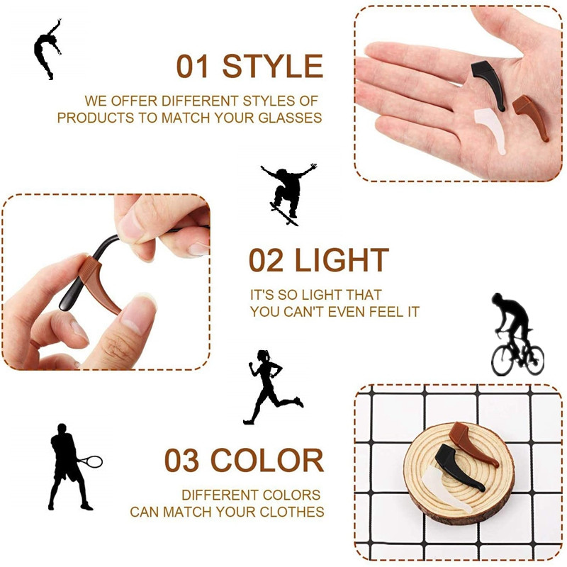 10 porų Aukščiausios kokybės silikoninis neslystantis laikiklis akiniams Priedai Vaikams / Suaugusiesiems Ausų kabliukas Sportiniai akinių antgalio kamšteliai