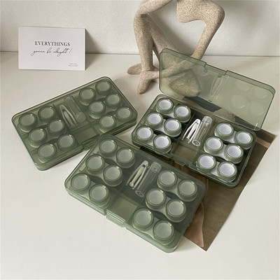 Cutie mare de depozitare pentru lentile de contact, 6 perechi, husă portabilă de călătorie pentru lentile de contact pentru machiaj, frumusețe, cutie pentru elevi, container cu pensetă.