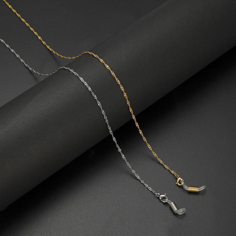 Rozsdamentes acél gyöngyök doboz lánc szemüvegekhez Férfi aranyozott női függő nyakú napszemüveg lánc pántok zsinór szemüveg zsinórok