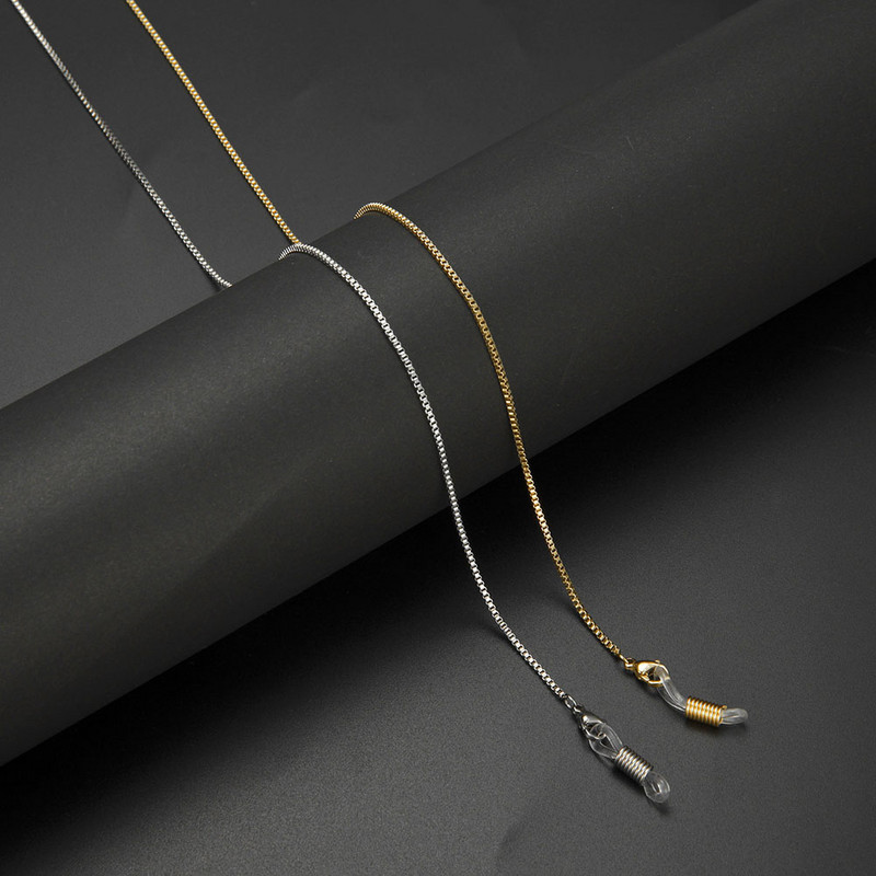 Rozsdamentes acél gyöngyök doboz lánc szemüvegekhez Férfi aranyozott női függő nyakú napszemüveg lánc pántok zsinór szemüveg zsinórok