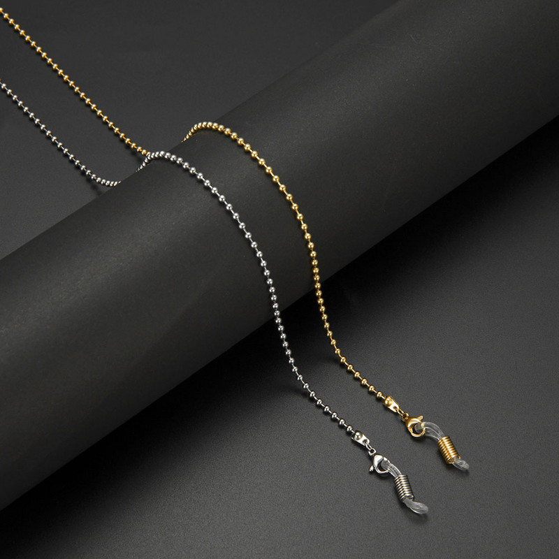 Rozsdamentes acél gyöngyök doboz lánc szemüvegekhez Férfi aranyozott női függő nyakú napszemüveg lánc pántok zsinór szemüveg zsinórok