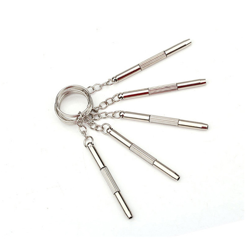 5 DB/szett 1-ben alumínium acél szemüveg csavarhúzó készlet napszemüveghez órajavító szerszámkészlet kulcstartó csavarhúzóval