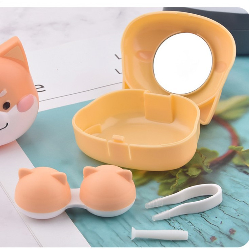 Kontaktlencse tok Hordozható aranyos rajzfilm kontaktlencse készlet utazási műanyag tartó konténer tároló áztató doboz tok