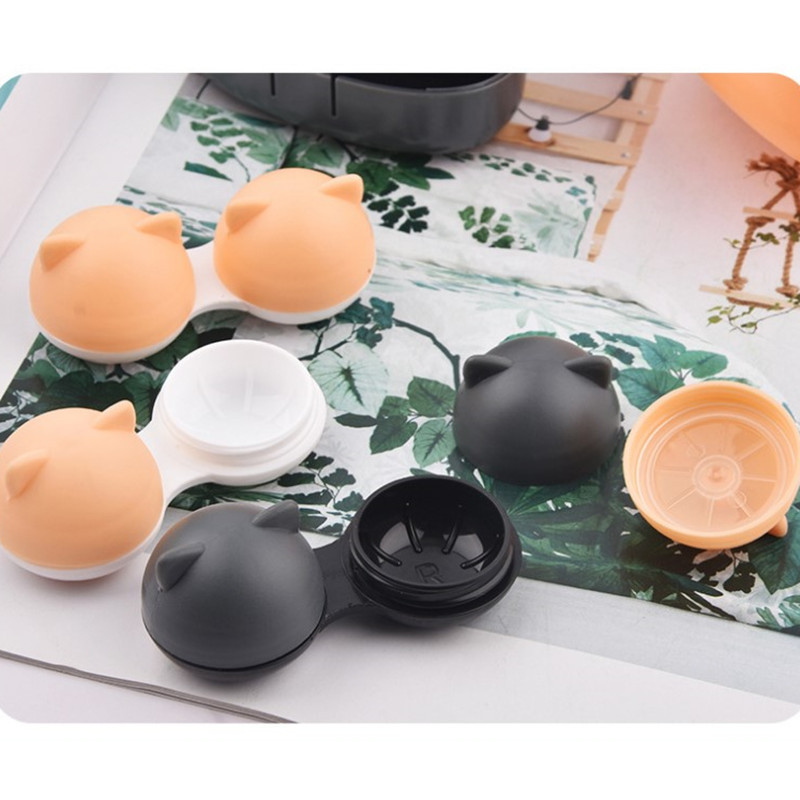 Kontaktlencse tok Hordozható aranyos rajzfilm kontaktlencse készlet utazási műanyag tartó konténer tároló áztató doboz tok