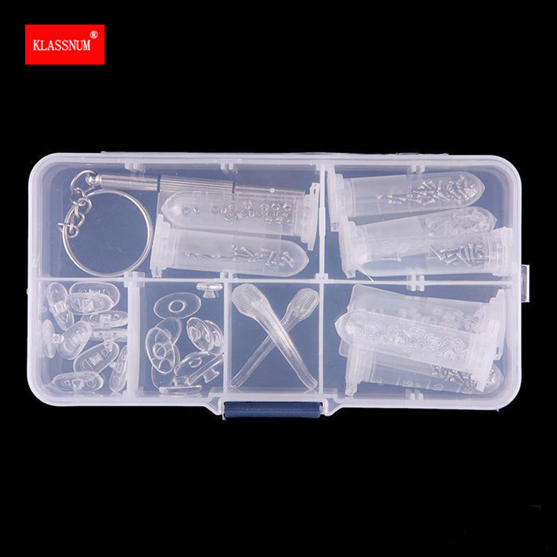 1 szett Szemüvegjavító eszközkészlet Szemüvegek Szemüvegek Napszemüvegek Óra javítás Csavarok Anyák Párnák Horgok Csavarhúzó Szerszám dobozzal