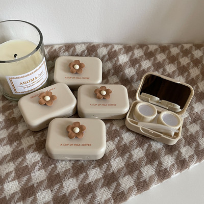 Meleg tejes tea lencsetartó kis macskamancs kontaktlencse tok női hordozható utazási készlet színes kontaktlencsék tároló doboza