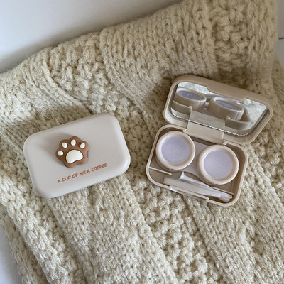 Meleg tejes tea lencsetartó kis macskamancs kontaktlencse tok női hordozható utazási készlet színes kontaktlencsék tároló doboza