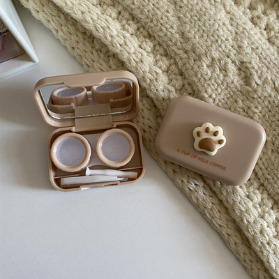 Meleg tejes tea lencsetartó kis macskamancs kontaktlencse tok női hordozható utazási készlet színes kontaktlencsék tároló doboza