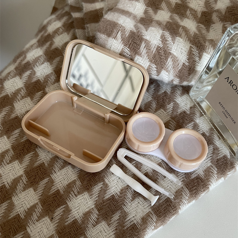 Meleg tejes tea lencsetartó kis macskamancs kontaktlencse tok női hordozható utazási készlet színes kontaktlencsék tároló doboza