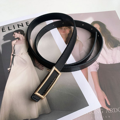 Állítható PU bőr női ruha övek vékony vékony női derék övek pánt arany színű csat női övek pasek damski