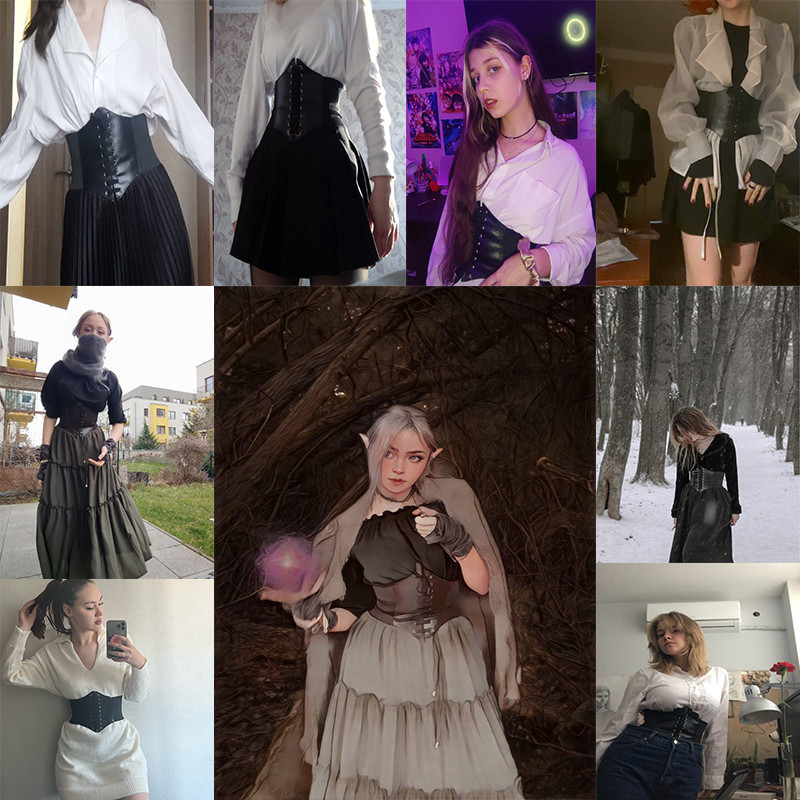 Női fűző öv gótikus divatos PU bőr női fűzős fűző övek karcsúsító derék Vintage fűző fekete széles öv lányoknak