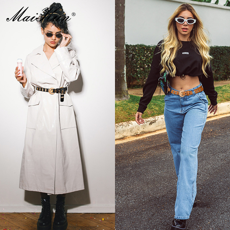 Maikun Naujas Grunge Moteriškas diržas Reguliuojamas skylutė Grunge Punk diržai Moteriški Lydinio segtiniai odiniai diržai kelnių suknelėms