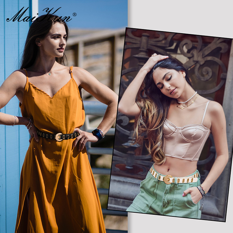 Maikun Naujas Grunge Moteriškas diržas Reguliuojamas skylutė Grunge Punk diržai Moteriški Lydinio segtiniai odiniai diržai kelnių suknelėms