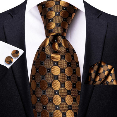Hi-Tie 100% коприна Луксозни мъжки вратовръзки Флорални черни златни вратовръзки Paisley NeckTie Pocket Square Копчета за ръкавели Комплект мъжки сватбени вратовръзки