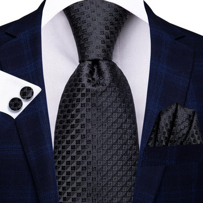Hi-Tie 8,5 cm Business Black Solid Paisley 100% Selyem Férfi Nyakkendő Nyakkendő Férfi Formális Luxus Esküvői Nyakkendők Gravatas