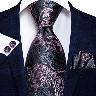 Hi-Tie 8,5 cm Business Black Solid Paisley 100% Selyem Férfi Nyakkendő Nyakkendő Férfi Formális Luxus Esküvői Nyakkendők Gravatas