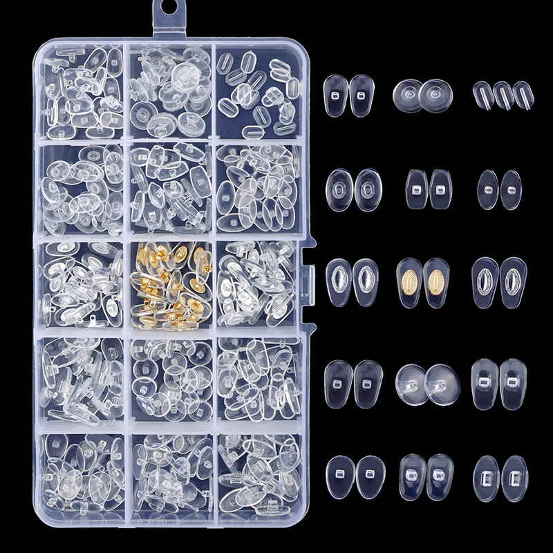 Új 150 pár/doboz szilikon orrpárna szemüveghez Puha orrpárna szemüveghez napszemüveg csavarok szemüveghez javító készlet