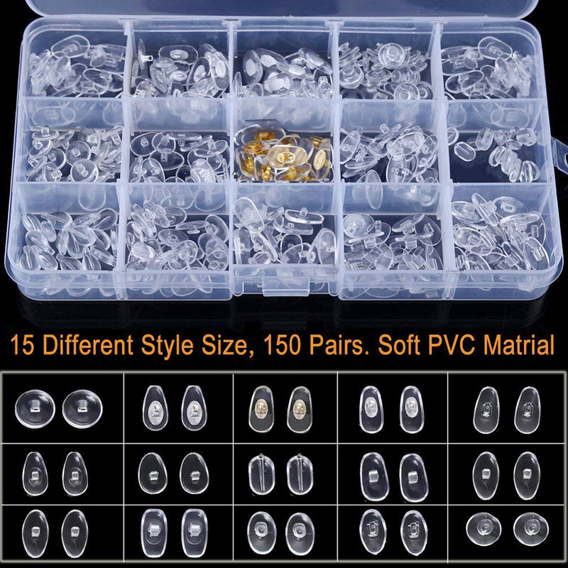 Új 150 pár/doboz szilikon orrpárna szemüveghez Puha orrpárna szemüveghez napszemüveg csavarok szemüveghez javító készlet