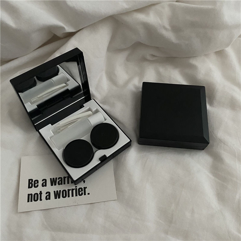 Szilárd kontaktlencsék tárolódoboza, fekete, elegáns lencsetartó Női Ins Kiváló minőségű kontaktlencsetok Férfi hordozható utazási készlet