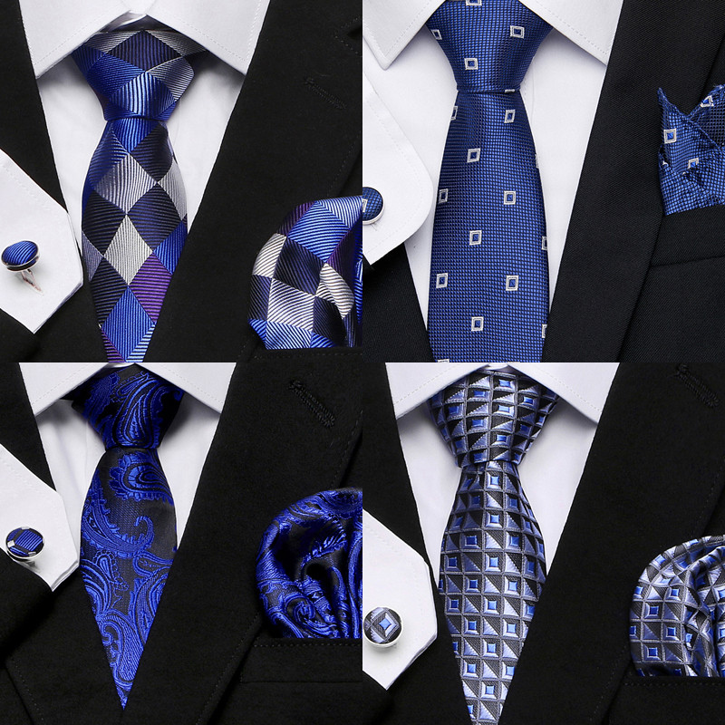 Divatmárka Ünnepi ajándék nyakkendő zseb Négyzetek Mandzsettagomb szett Nyakkendő Férfi Ingek Kiegészítők Aranykockás