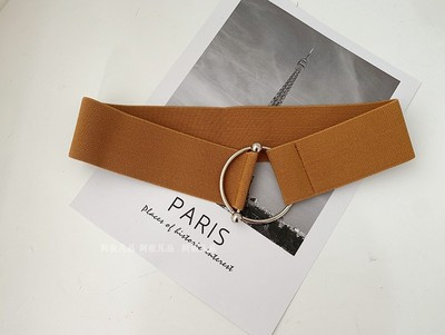 Övek nőknek Fekete Egyszerű derék Elasztikus női pánt Kerek csatos Dekorációs Kabát Pulóver Divat ruha Rizsfehér