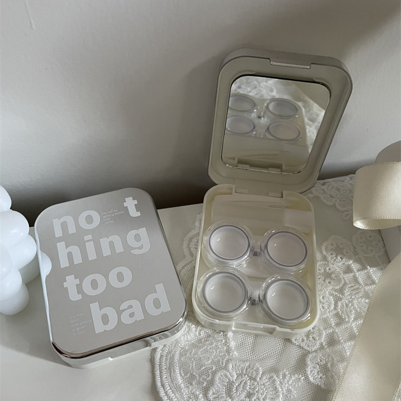 Ezüst betűs kontaktlencse-tok Hordozható szépség-kontaktlencse-tok