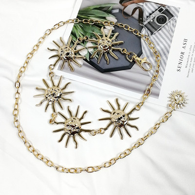 Harajuku Punk Hold Fém Övek Női Vintage Magas derekú Lánc Deréköv Gótikus Hold Nap Sliver Medálos Övek Női