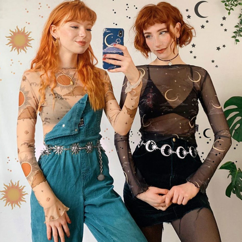 Harajuku Punk Hold Fém Övek Női Vintage Magas derekú Lánc Deréköv Gótikus Hold Nap Sliver Medálos Övek Női