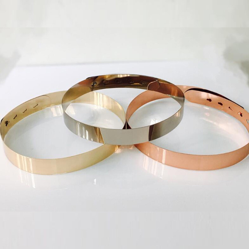 Mood Luksusbränd Naiste Reguleeritav metallist vöövöö Bling kullast hõbedast värvi plaat Vintage Daami lihtsad vööd peegli vöörihm