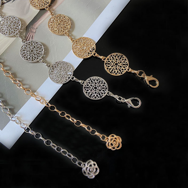 Elegáns kerek fém öv nőknek Retro arany ezüst faragott üreges lánc hosszú övek divatos ruha dekoratív női derékpánt