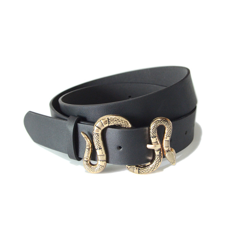 Designer övek Női Minőségi Luxus Márka Fényes Strasszos Snake Buckle Pu Bőr Öv Női Farmer