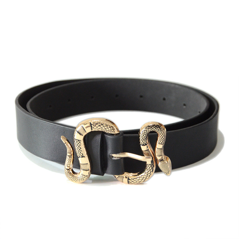 Designer övek Női Minőségi Luxus Márka Fényes Strasszos Snake Buckle Pu Bőr Öv Női Farmer
