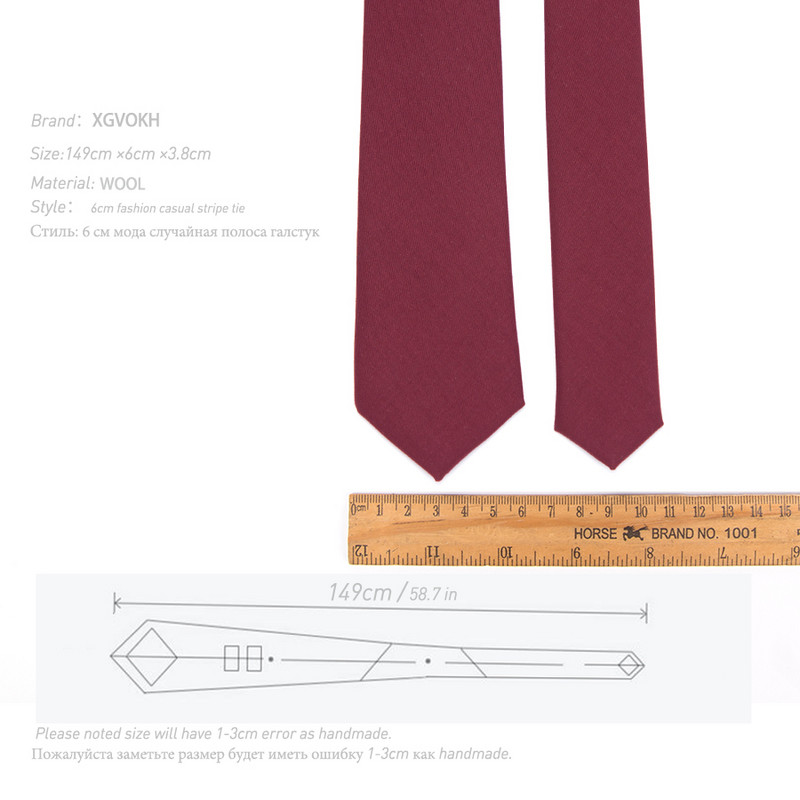 Férfi vékony nyakkendő Gyapjú divatos nyakkendők férfi esküvői öltönyhöz, üzleti party vékony klasszikus, egyszínű nyakkendő, alkalmi 6 cm-es piros nyakkendő