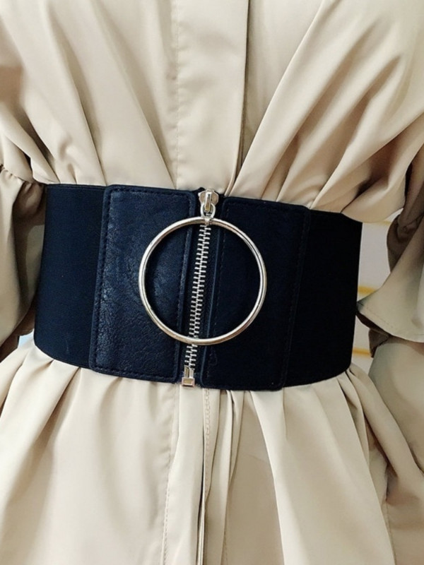 Női ruha Szuper széles öv női nagy fémgyűrű fekete öv női rugalmas öv női öv divat ruha