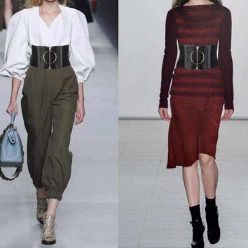 Női ruha Szuper széles öv női nagy fémgyűrű fekete öv női rugalmas öv női öv divat ruha