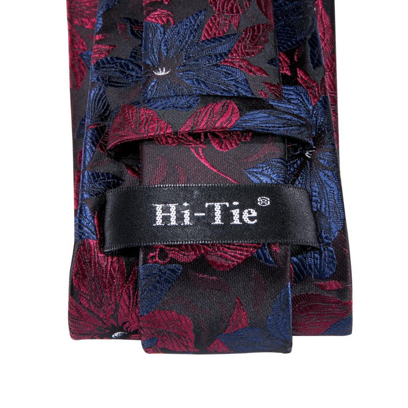 SN-3125 Hi-Tie 8,5 cm Selyem Férfi Nyakkendő Virágos Piros Kék Férfi Nyakkendő Klasszikus Party Esküvői Zseb Négyzet Mandzsettagombok Luxus nyakkendő szett