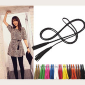 Moedisaineri käsitsi kootud pikk Pu-nahast punutud vööpael koos tutiga vabaaja kleidirihmad naiste tüdrukutele