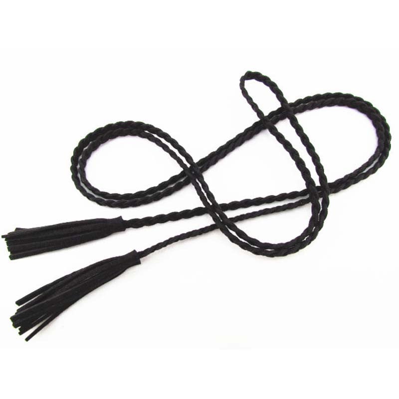 Moedisaineri käsitsi kootud pikk Pu-nahast punutud vööpael koos tutiga vabaaja kleidirihmad naiste tüdrukutele