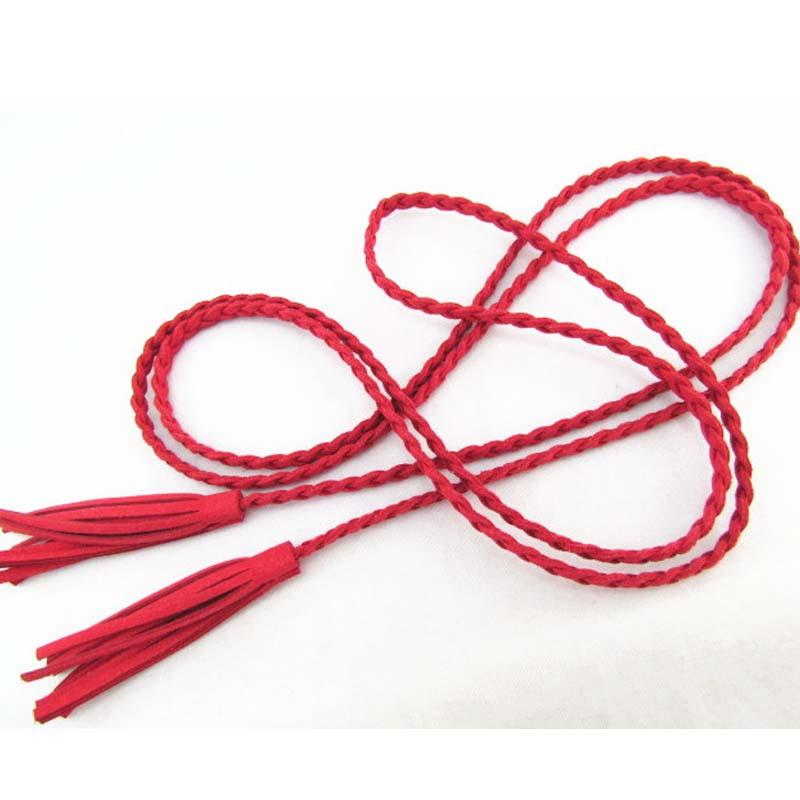 Moedisaineri käsitsi kootud pikk Pu-nahast punutud vööpael koos tutiga vabaaja kleidirihmad naiste tüdrukutele