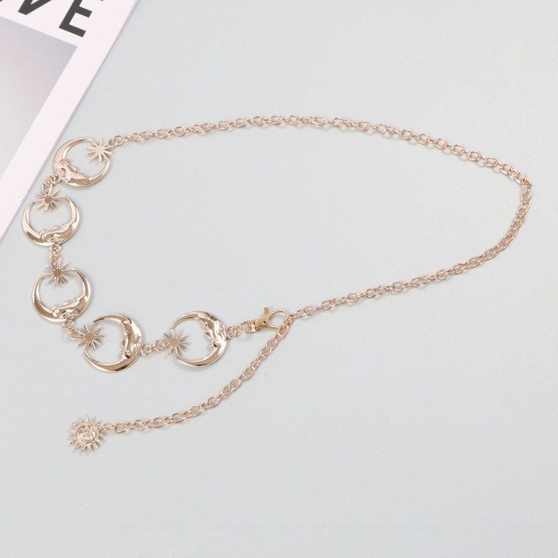 Harajuku Punk Hold fém övek Női Vintage magas derekú lánc derékszíjak Gothic Moon Sun Ezüst medálos övek női